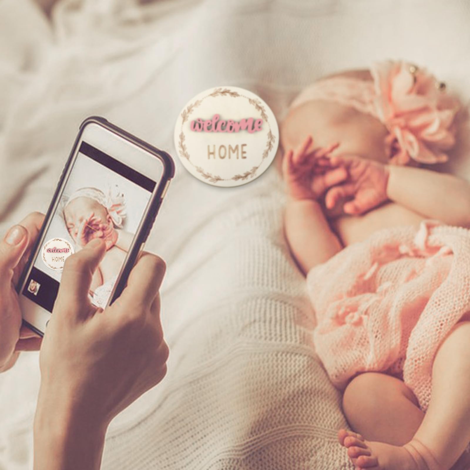 7 Stück Monate Baby Meilensteinschilder, 3D Rosa Baby Monatliche Meilensteinkarten Meilenstein Holzkreise für Neugeborene Junge Mädchen 1-12 Monate Baby Meilensteinbilder (doppelseitig)