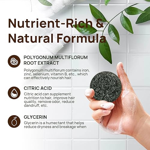 Miniatura 2 de Barra de champú de aceites esenciales de menta de palma, hecha con agua de arroz para el crecimiento del cabello, champú hecho a mano sin sulfato de