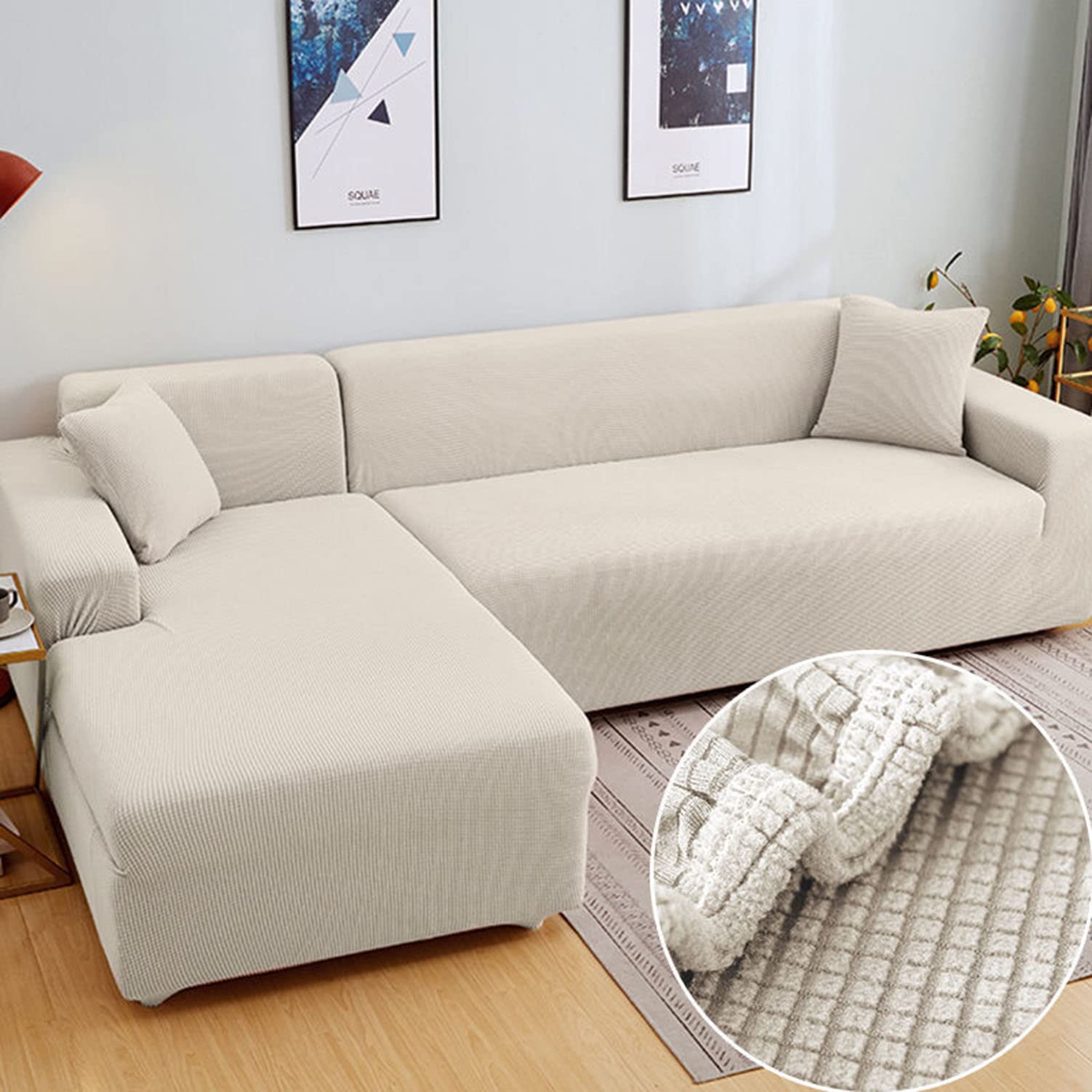 Housse de canapé universelle en L protège canapé extensible 4 places