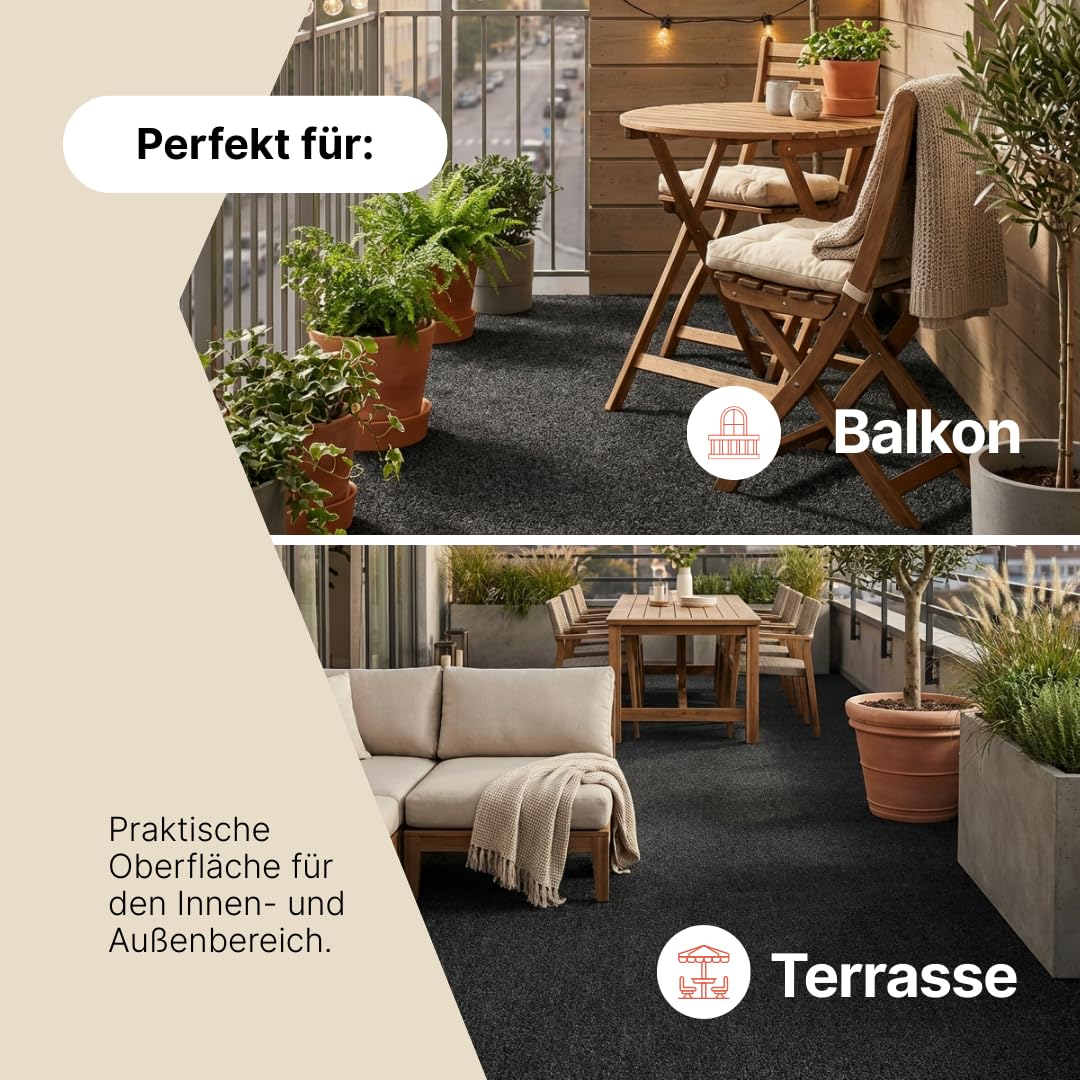 TAPISO Garden Rasenteppich Kunstrasen Anthrazit Echtrasenoptik 400 x 500 cm