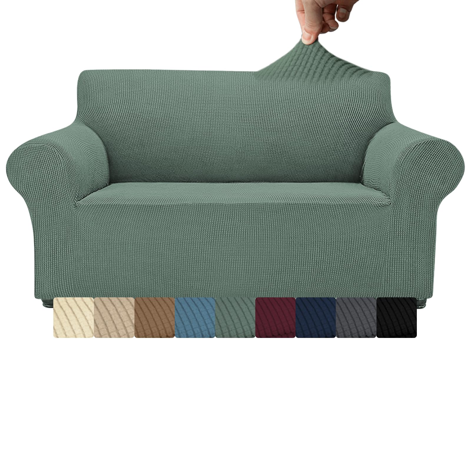 Ocves High Stretch 3 Seater Sofa Cover, Super Soft Jacquard Spandex Slipcovers Furniture Protector for Kids & Pets, 1 Piece Stylish Non-Slip Washable for Leather Cotton Sofas (Matcha Green, 2 Seater) — image 1
