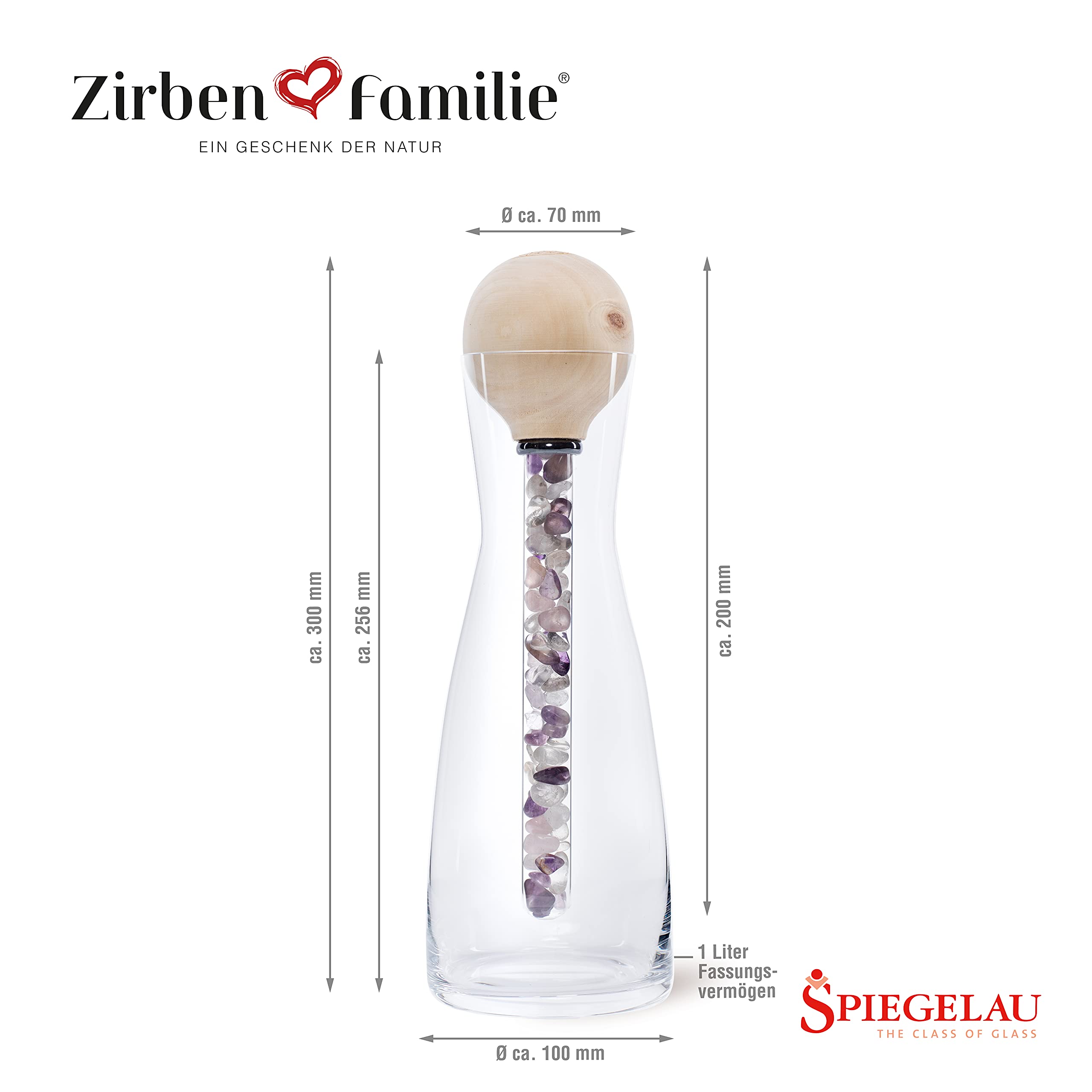 Zirben Familie - Znane ze sklepu branżowego i hoteli • Zestaw kamieni szlachetnych • karafka ze szkła kryształowego z naturalnie pachnącą kulą sosnową • Z kamieniem szlachetnym do wody z kamienia szlachetnego, 1017