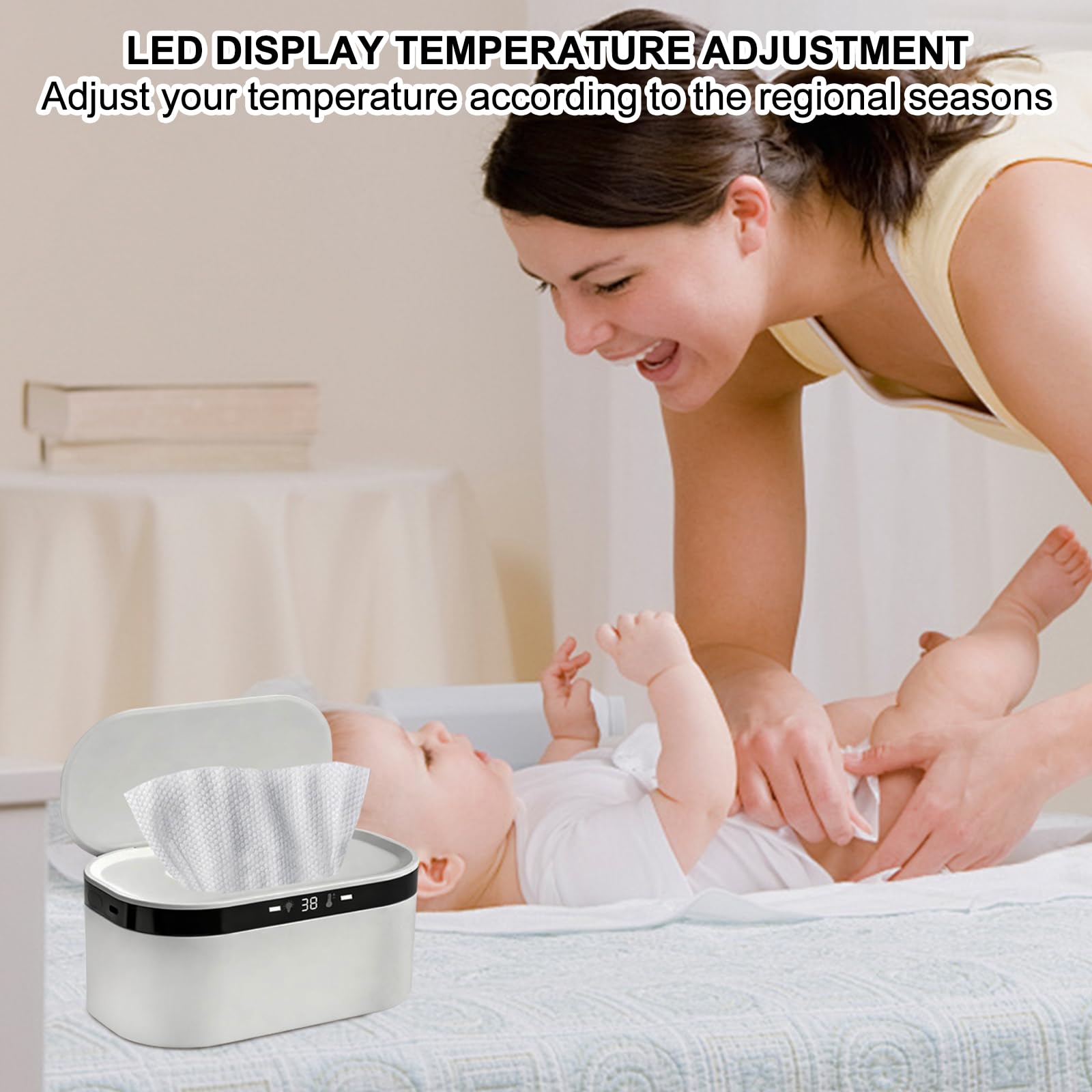 Chauffe-lingettes Bébé, Portable USB Wipes Heater, 3 Niveaux de Chauffage Rapide, Wipes Incubator for Camping, Home, Car, Travel