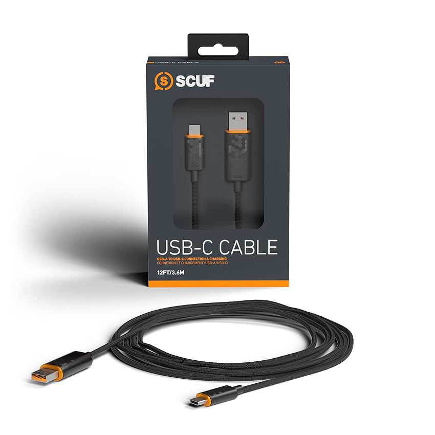 SCUF Cavo Intrecciato USB-C – USB Type C da 3.6 Metri per la Connessione e la Carica dei Controller per Xbox, dei Controller per PS5 e Smartphone, Nero