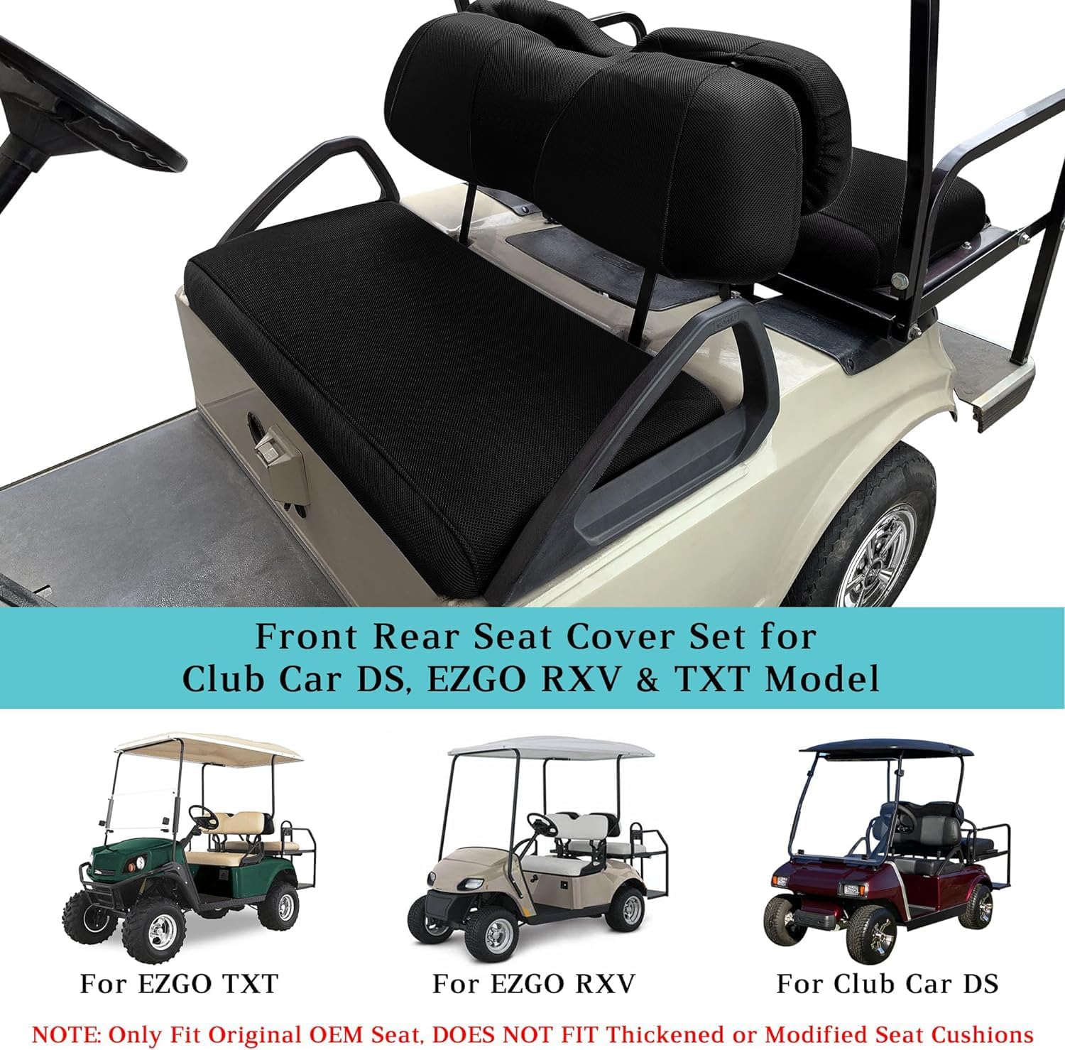 Dr.Acces Golf Cart Seat Cover Front+ reat seat Cover,Polyester Mesh |Breathable Bench Seat Cover for EZGO TXT RXV & Club Car DS 2000-up with 4 Seats (Flat Backrest)