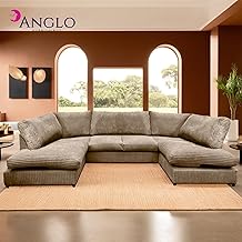Generic U Shaped Cord Sofa - Back Cushion Sofa with Memory Foam Seating & Removable Covers - Versatile for Living Room, Bedroom, Office (Coffee, Full Back)