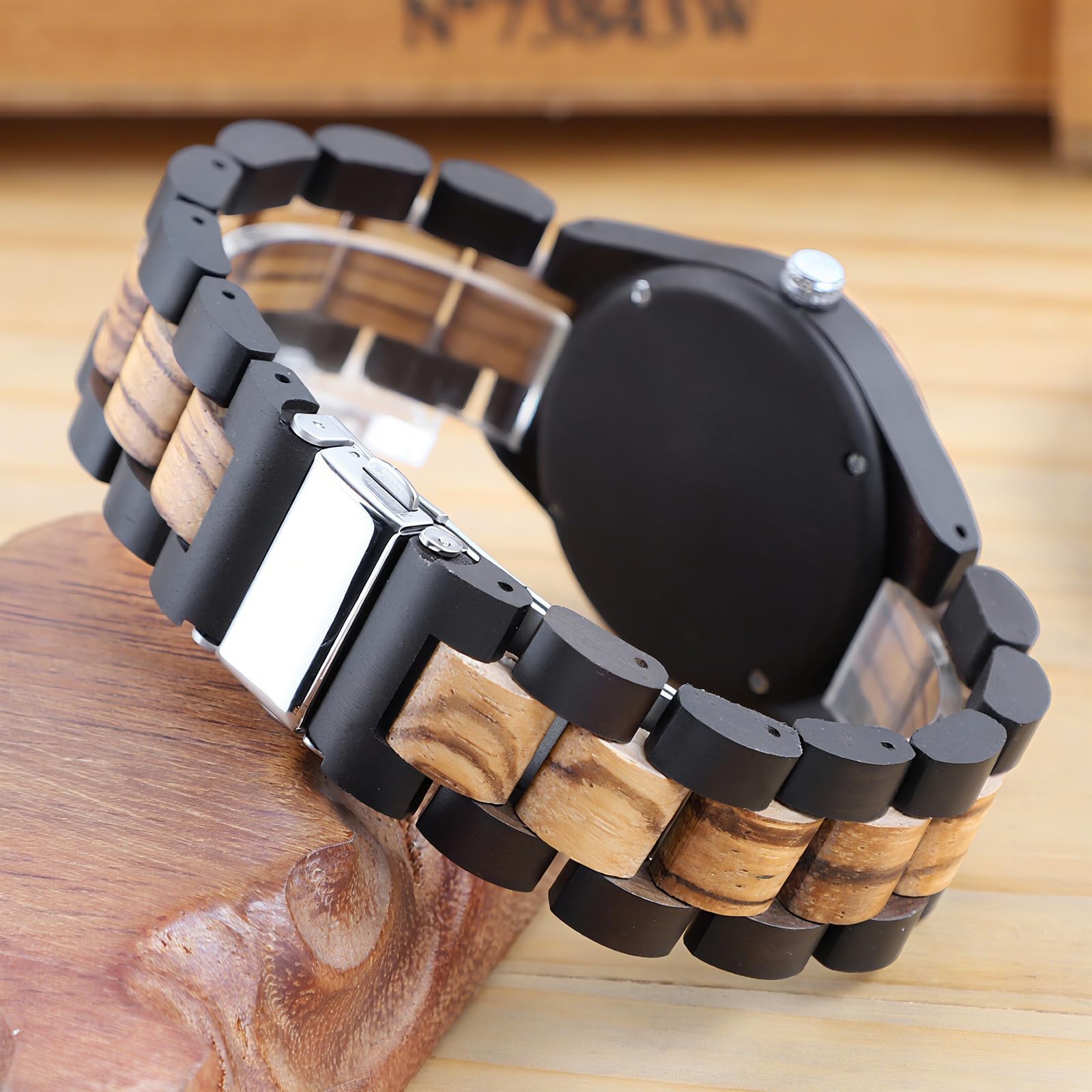 Tiong Damen Holzuhr Bunte Bambus Holzuhren Analoge Quarz Damenuhren für Frauen Verstellbar Holz Leichte Armbanduhr
