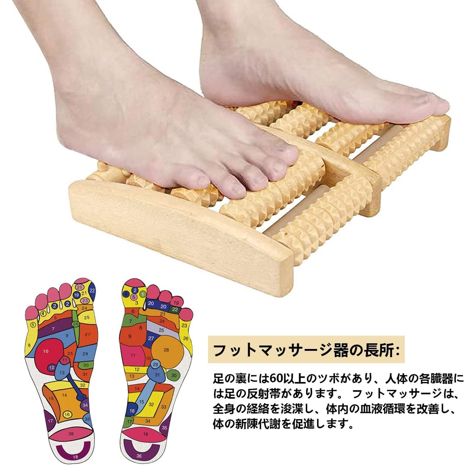 Amazon | 足裏マッサージ器 木製 足つぼ つぼ刺激 フットローラー 足