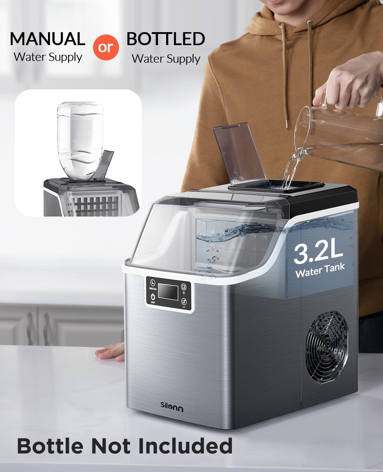 Silonn Countertop Ice Maker Machine, 26lbs In 24hrs, Ice Cube Ready In 6-8 Mins, Self-Cleaning Ice Machine With Ice Scoop And Basket For Home Kitchen Office Bar Party on Fridge.com - View 6