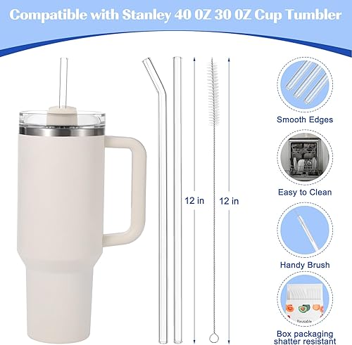 Miniatura 2 de 12 piezas Pajitas de vidrio de repuesto para Stanley  Compatible con vaso Stanley de 40 onzas y 30 onzas, popote de vidrio transparente reutilizable