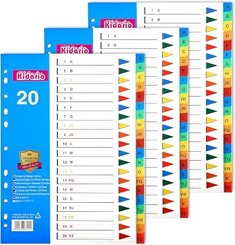 FUYOAL File Dividers A4, 3 Pack 20 Part A-Z Folder Dividers Coloured Multi Hole Plastic Binder Dividers for Lever Arch Files Office School Index Dividers