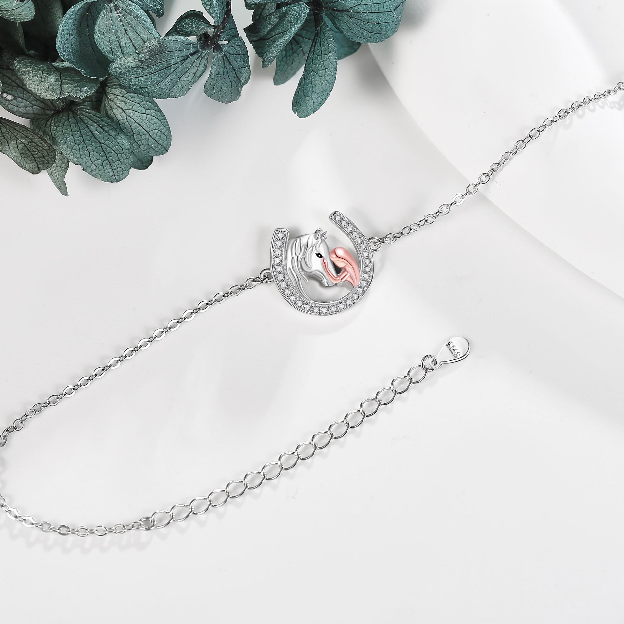 Bracelet fer à cheval en argent sterling 925 avec mors et fer à cheval - Cadeau pour femme, 9 inches, Argent sterling, No Gemstone