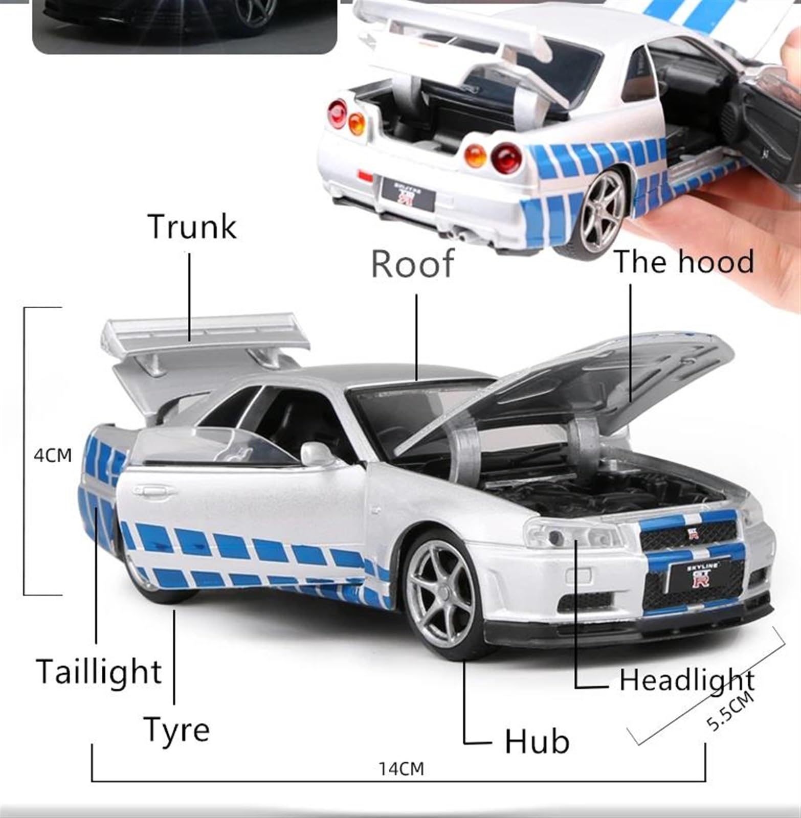 Skala Gotowy Model Samochodu 1:32 Dla Nissan Skyline Ares GTR R34 Sports Diecasts Metalowy Model Samochodu Wysoka Symulacja Wyciągnij Samochód Miniaturowa Replika Samochodu (Kolor: Czarny