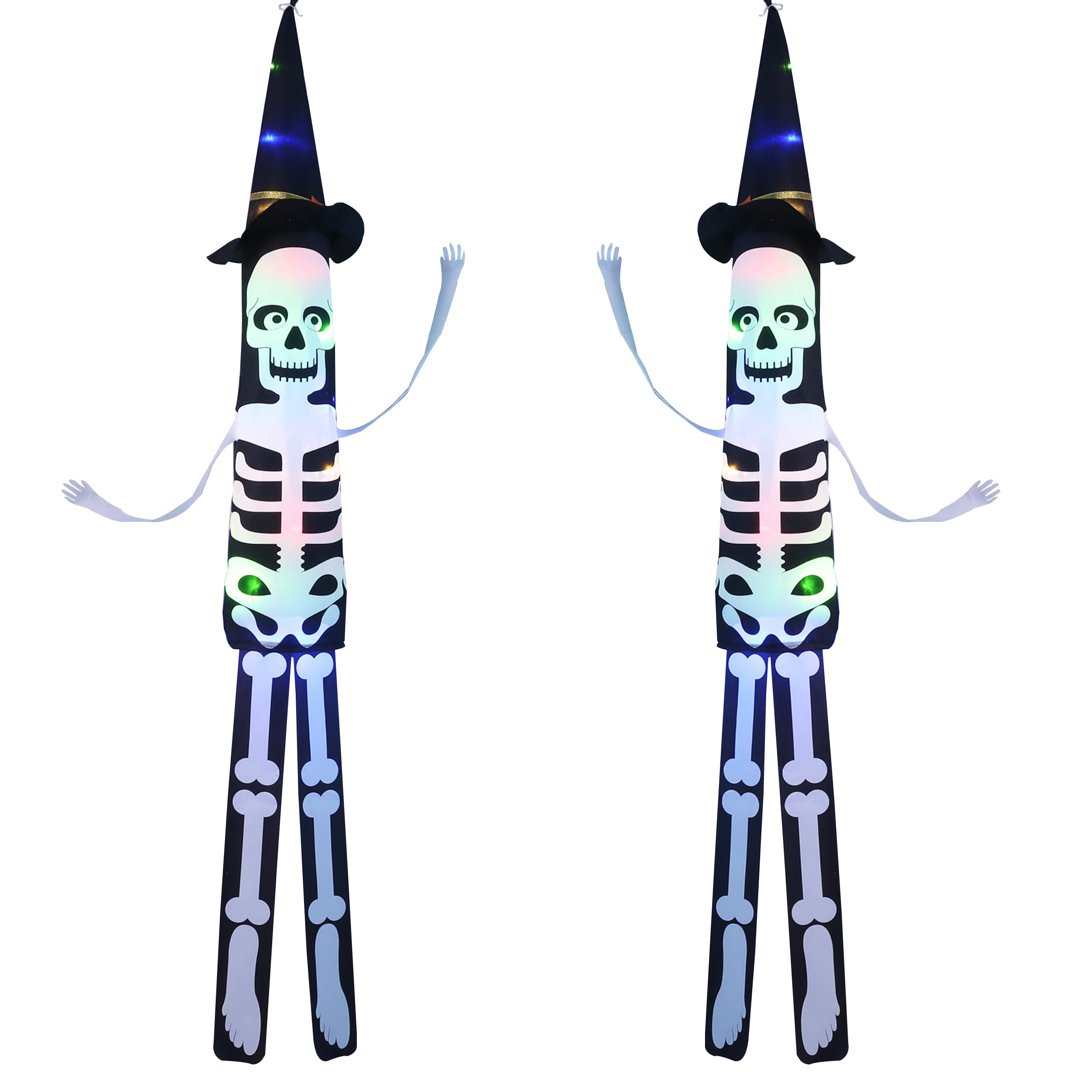 XIYAO2 Pack Halloween Windpipe Flag Outdoor Wind Bag Courtyard Decoration 61inch Halloween Windsocks Flag Hanging Outdoor Decorations for Patio Garden Yard Tree Home Party Supplies(Skeleton rack)