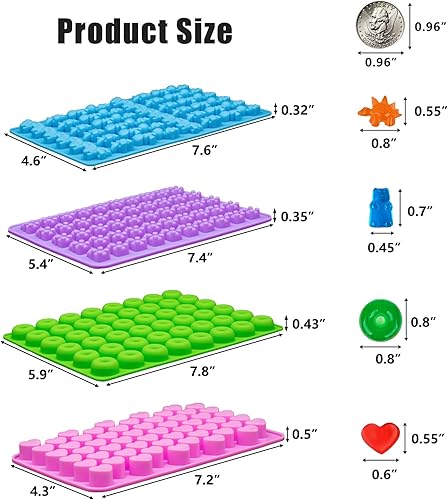 Miniatura 2 de Gummy Bear Candy Molds Silicone, Mini Gummy Molds with 2 Droppers, Non-Stick Silicone Candy Molds Including Heart, Dinosaur, Bear, and Donut, Set of