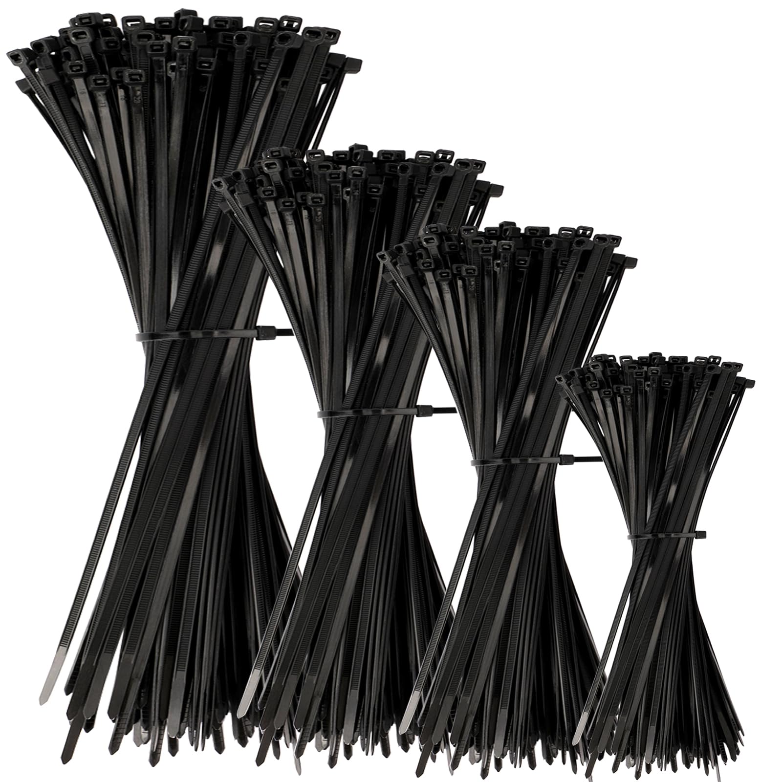 Bonison Cable Zip Ties - 100 Pack Black Assorted Sizes 4 6 8 12 inch, Multi-Purpose Self-Locking Nylon UV Resistant Wire Ties for Home, Office, Garden