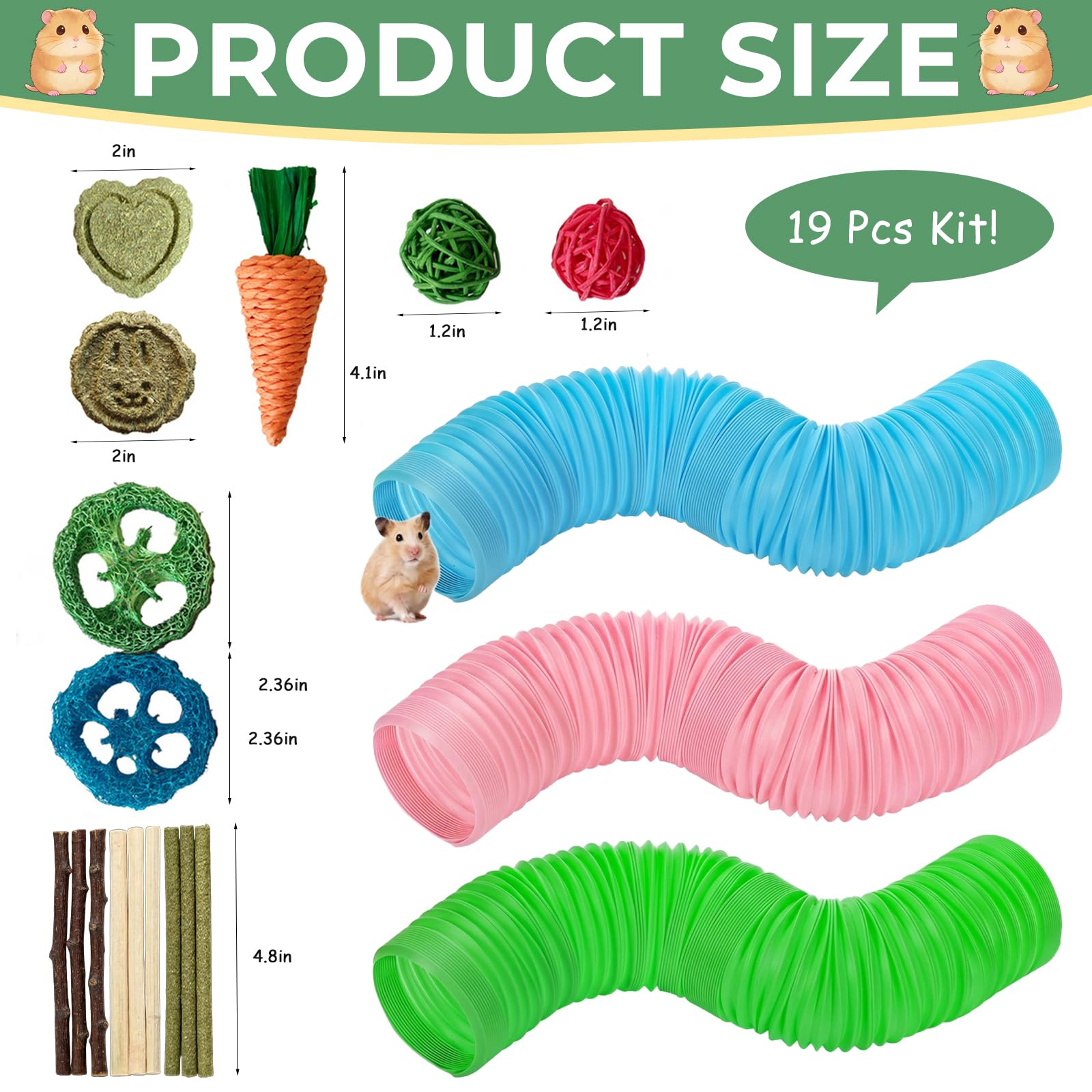19 tubos para hámster y juguetes masticables de madera para hámster, juguetes naturales para el enriquecimiento, accesorios de jaula para mascotas para sirio, accesorios de jaula para el cuidado de