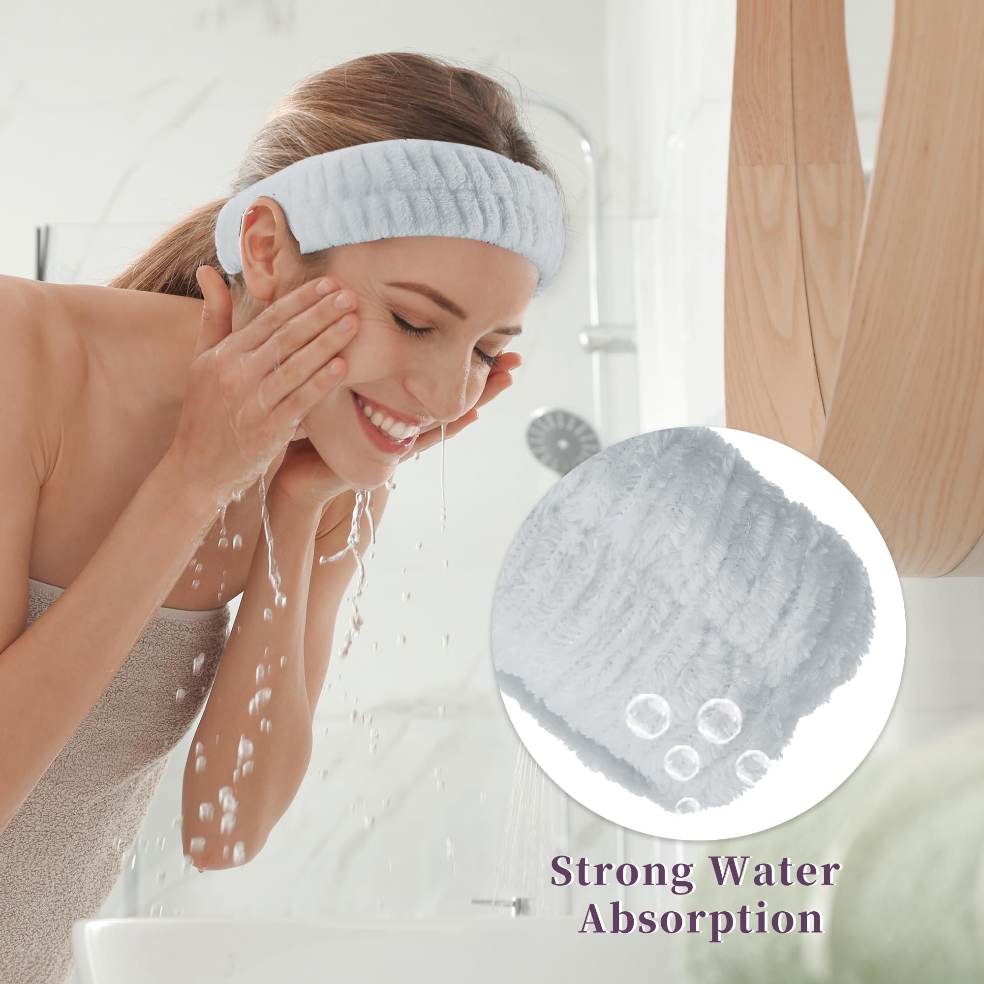 VOCOSTE 2pcs Spa Headbands, Skincare Headband for Girls Women Gray White, Gray, White, 1 count (Pack of 2) - Image 2