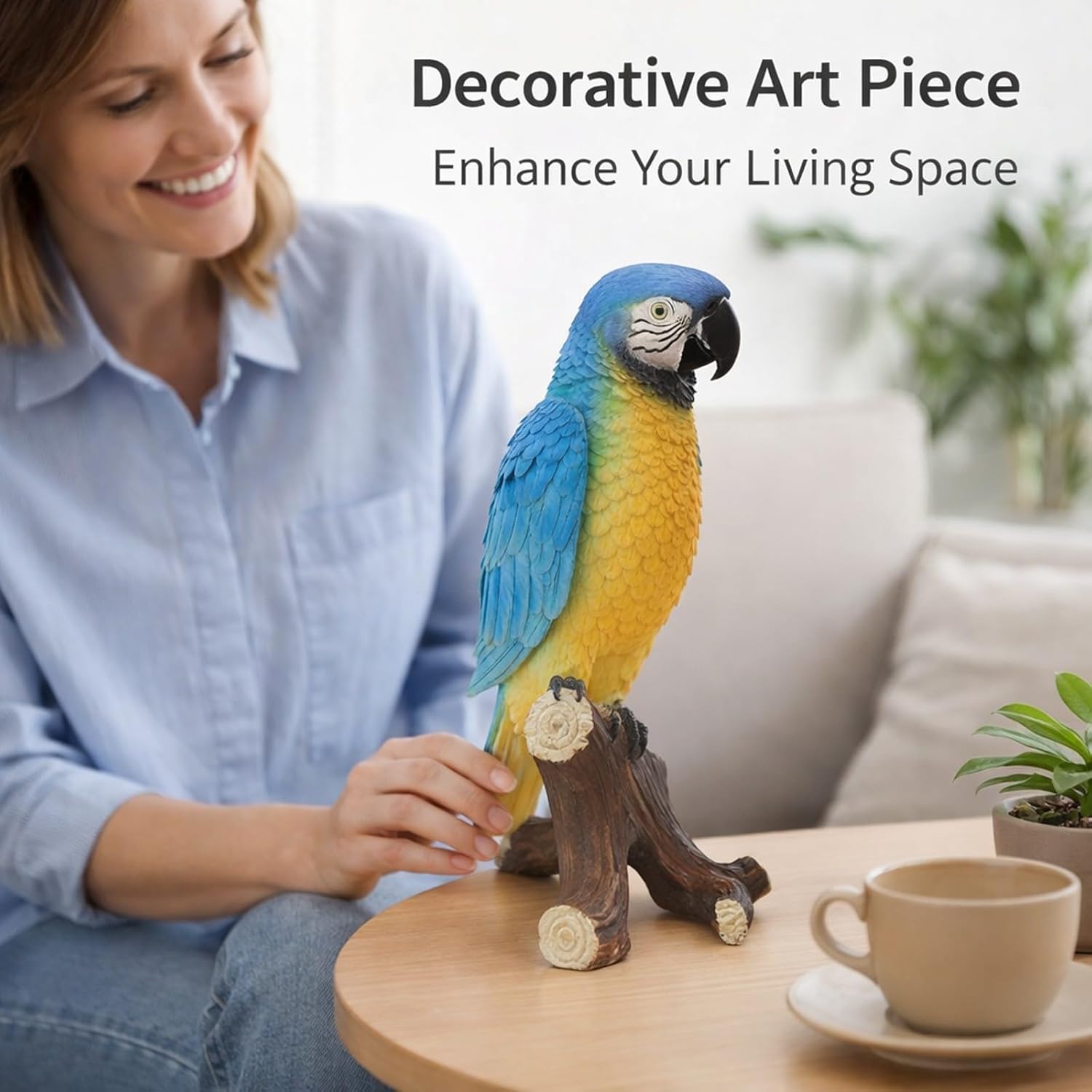 Resin Parrot Statue Medium Size Blue, Outdoor Lawn Ornament, Durable Weatherproof Sculpture - Realistic Colors, No Fading, Perfect Garden Decoration (Blue)