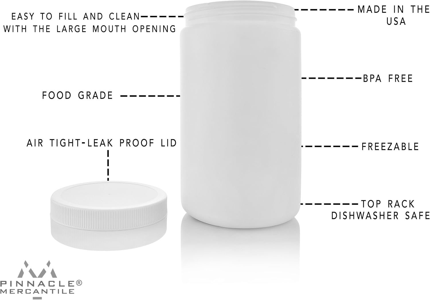 Pinnacle Mercantile Plastic Containers with Screw on Lids 32 oz Quart Hot or Cold Freezable Food Ice Cream Jars White BPA Free Set of 4