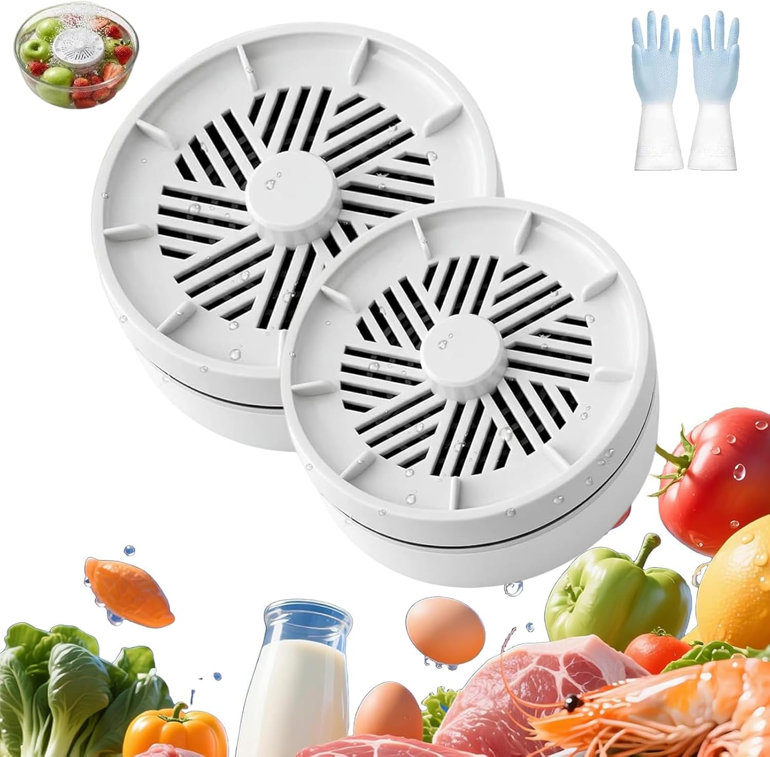 Fruit and Vegetable Washing Machine, 2026 Upgraded Wireless Fruit Cleaner Device, IPX7 Waterproof Portable Fruit Cleaner Device for Cleaning Veggie Grains Rice Meat Seafood (2 pcs White)
