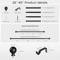 Vista 8 de Hei!Dear Barras de cortina para ventanas de 28 a 48 pulgadas (2.3 a 4 pies), ajustable de 5/8 pulgadas, barra de cortina decorativa de alta