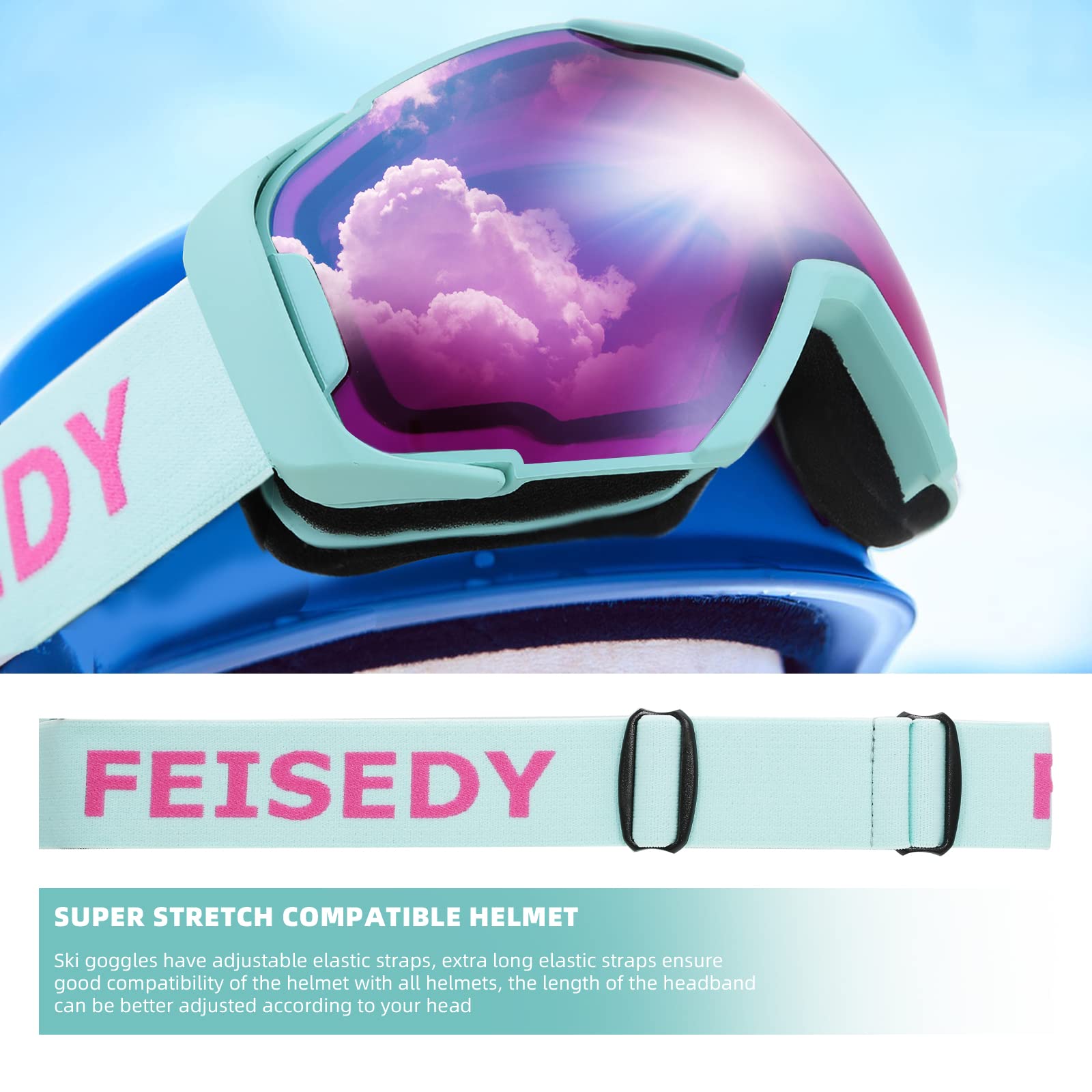 FEISEDY Masques de Ski et Snowboard pour Hommes/Femmes, Design OTG B2961 | Masques de Neige pour Porteurs de Lunettes, Anti-Buée & Protection UV