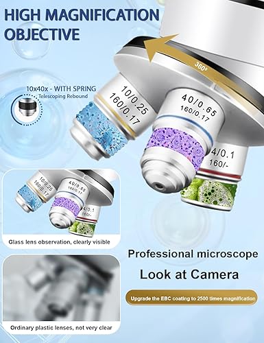 Miniatura 7 de Microscopio para adultos WF10x y WF25x, cámara USB de aumento 40X-2000X, microscopio para adultos, adecuado para laboratorio, escuela, educación en