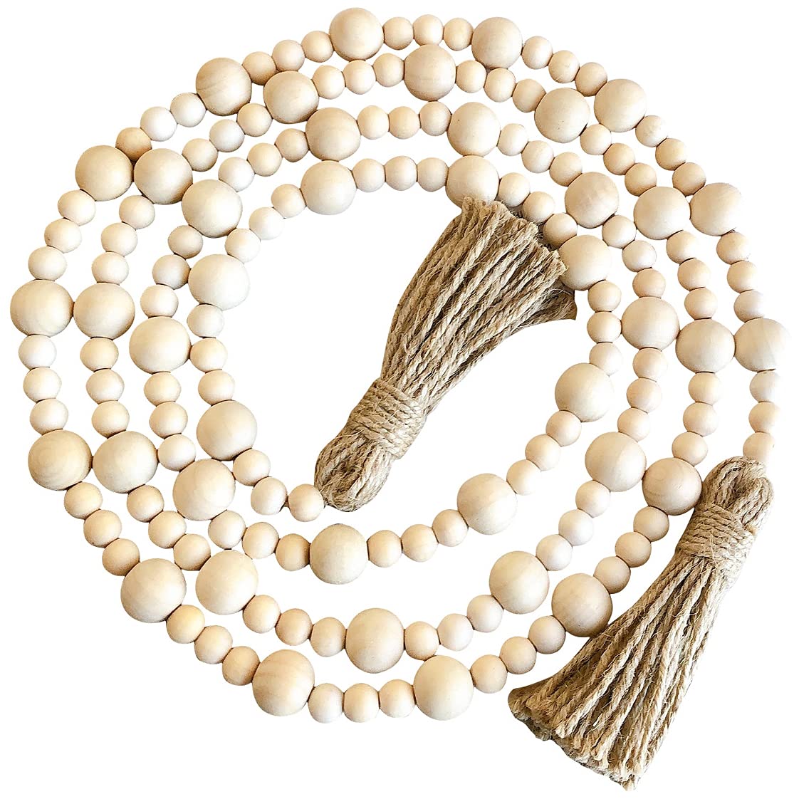 WF WU FANG Wood Bead Garland with Tassels, Rustic Farmhouse Beads Wood Bead Tassel, Walling Hanging Garland Prayer Beads Home Decoration