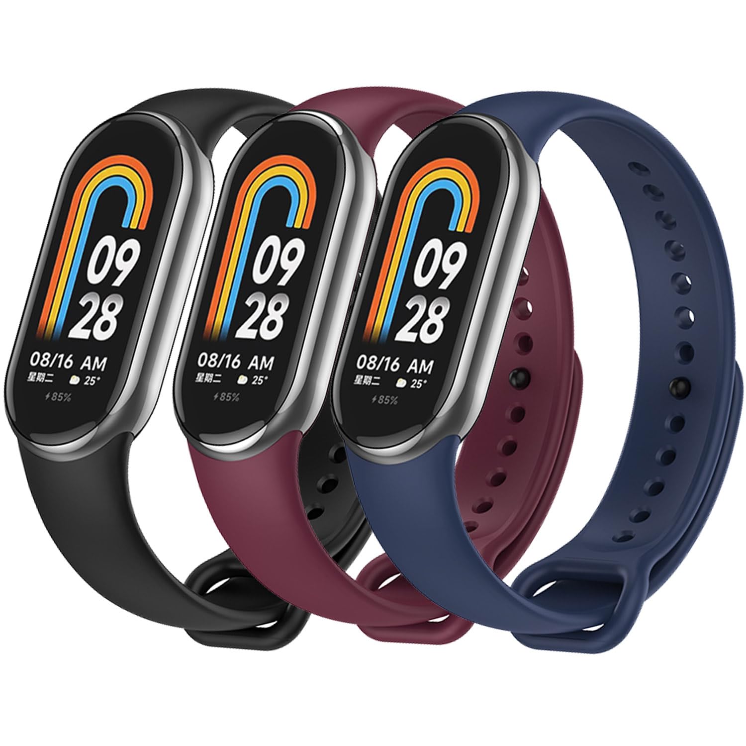 TFXXSJWY 3 Pack Bands for Mi Band 8 Strap Soft Silicone Replacement Sport Wristband for Xiaomi Mi Band 8 Watch Band Accessories for Women Men