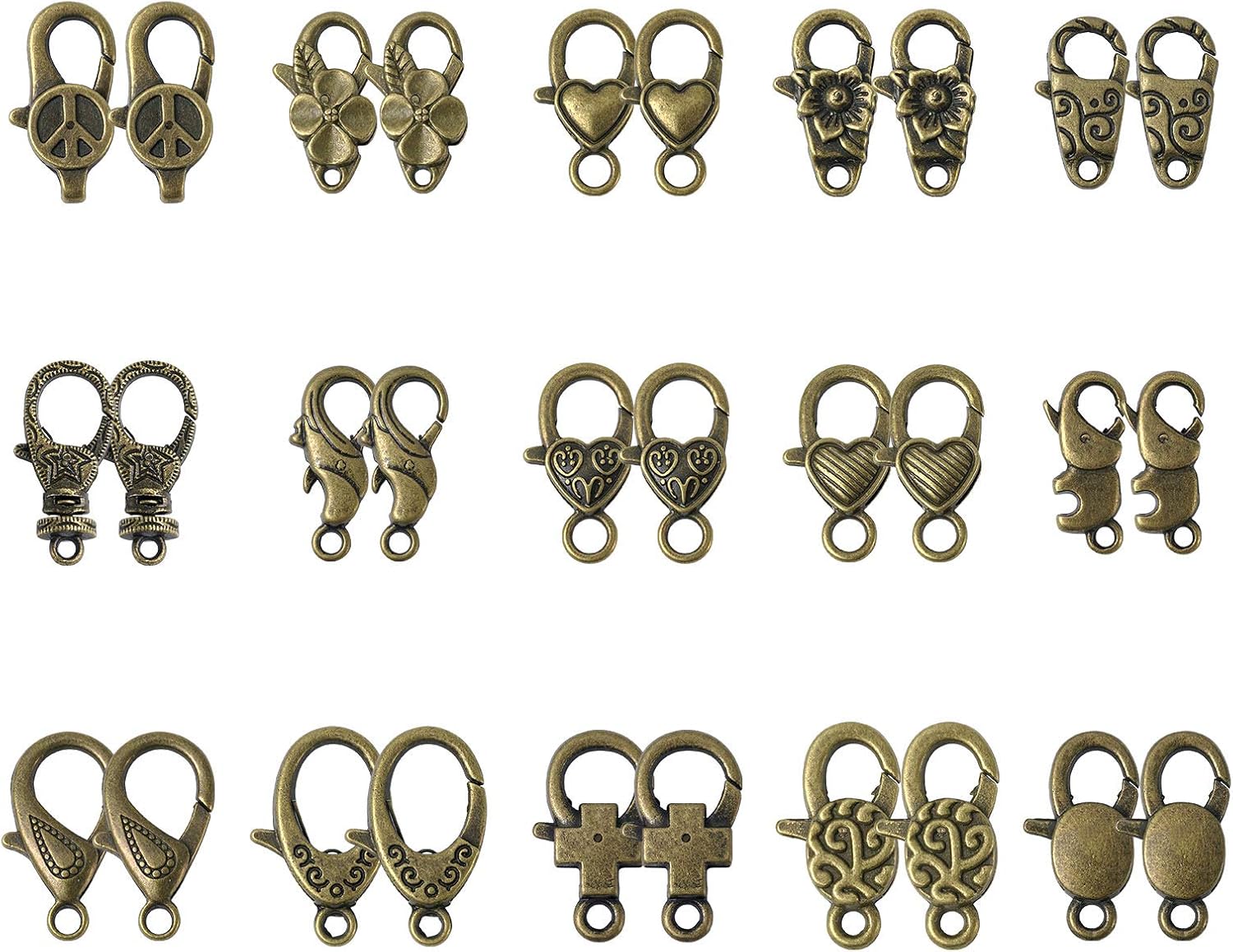 KISSITTY 30pcs Tibetan Bronze Assorted Style Large Lobster Claw Clasps 23-30mm Jewelry Bracelet Necklace Keychain Making End Clasps