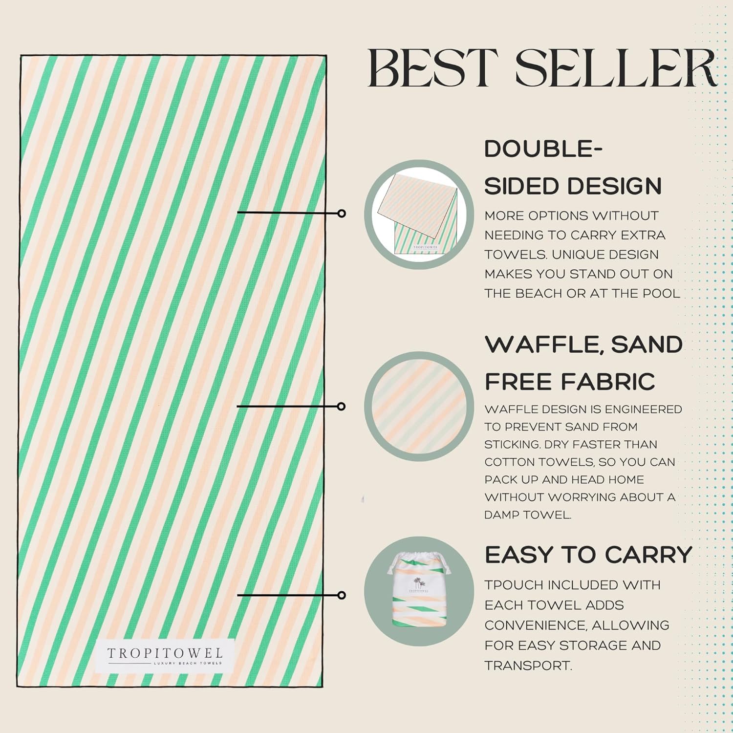 RB INTERNATIONAL Beach Towel with Bag, Microfiber Waffle Construction Double-Sided. Sand-Free, Quick-Dry - Image 3