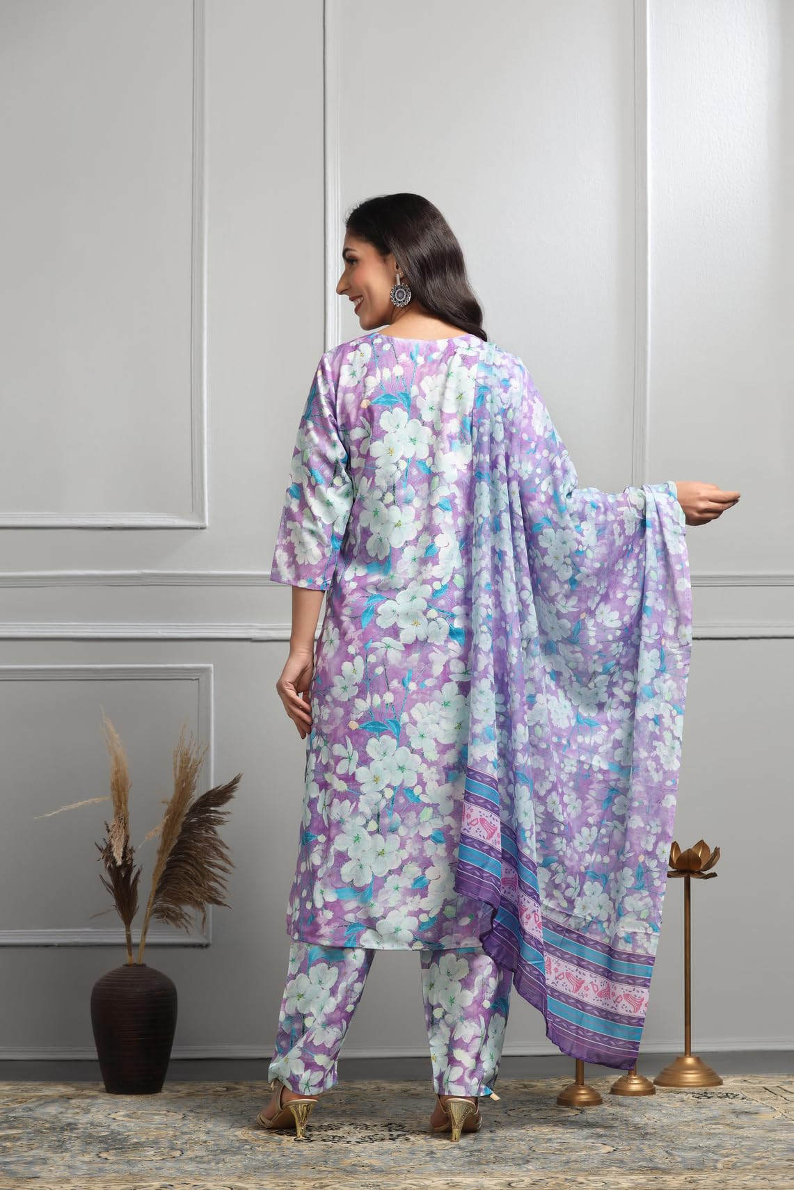 Leriya Fashion Cotton Alia Cut Kurta Set For Women| Alia Cut Anarkali Set For Women Embroidery Kurta Set For Women| Kurta With Pant Set For Women. (Small, Purple)