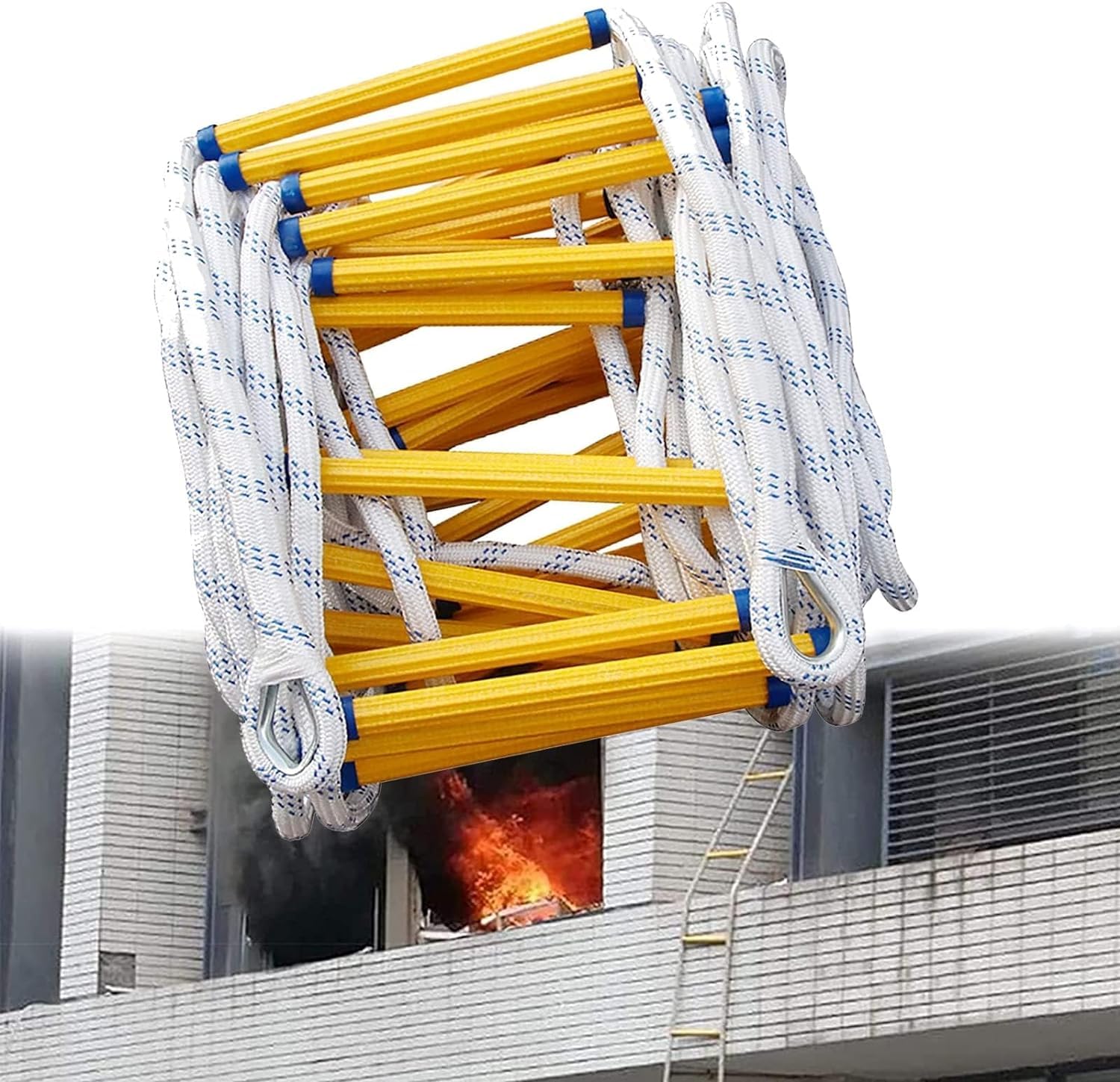 Échelle de Secours, échelle de Corde de Secours, échelle de Corde de Secours, échelle d'évacuation d'urgence en Cas de Catastrophe avec 2 Crochets de Secours pour Le déploiement d'évacuation