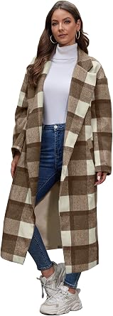 Womens Oversized Plaid Lapel Collar Wool Coat