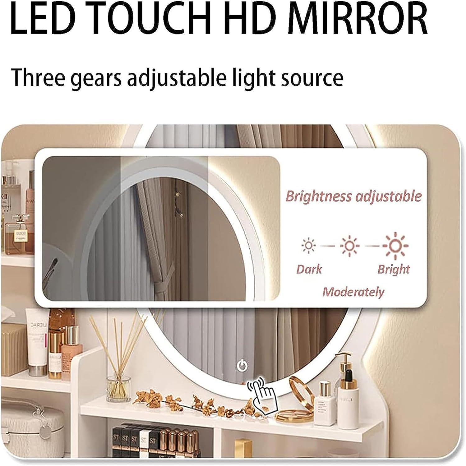 Coiffeuse Avec Miroir LED ANWBROAD - 3 Tiroirs Et Tabouret - Bureau Maquillage Noir 90x45x135cm