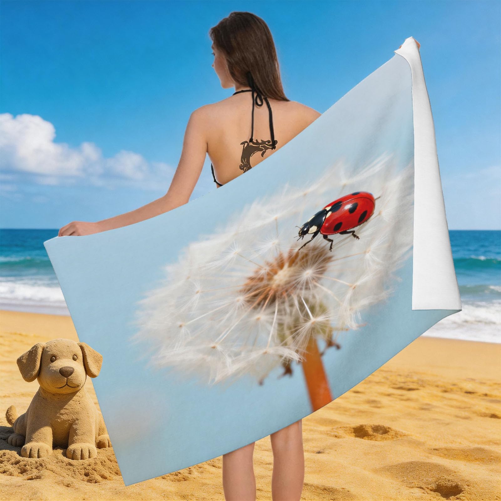 Leichong 3D Dandelion Beach Towel Large Microfiber Soft Quick Dry for Adults, Minimalistic Bath Towel Lightweight Soft Absorbent for Travel Swimming Pool Sports, 180 x 90 cm