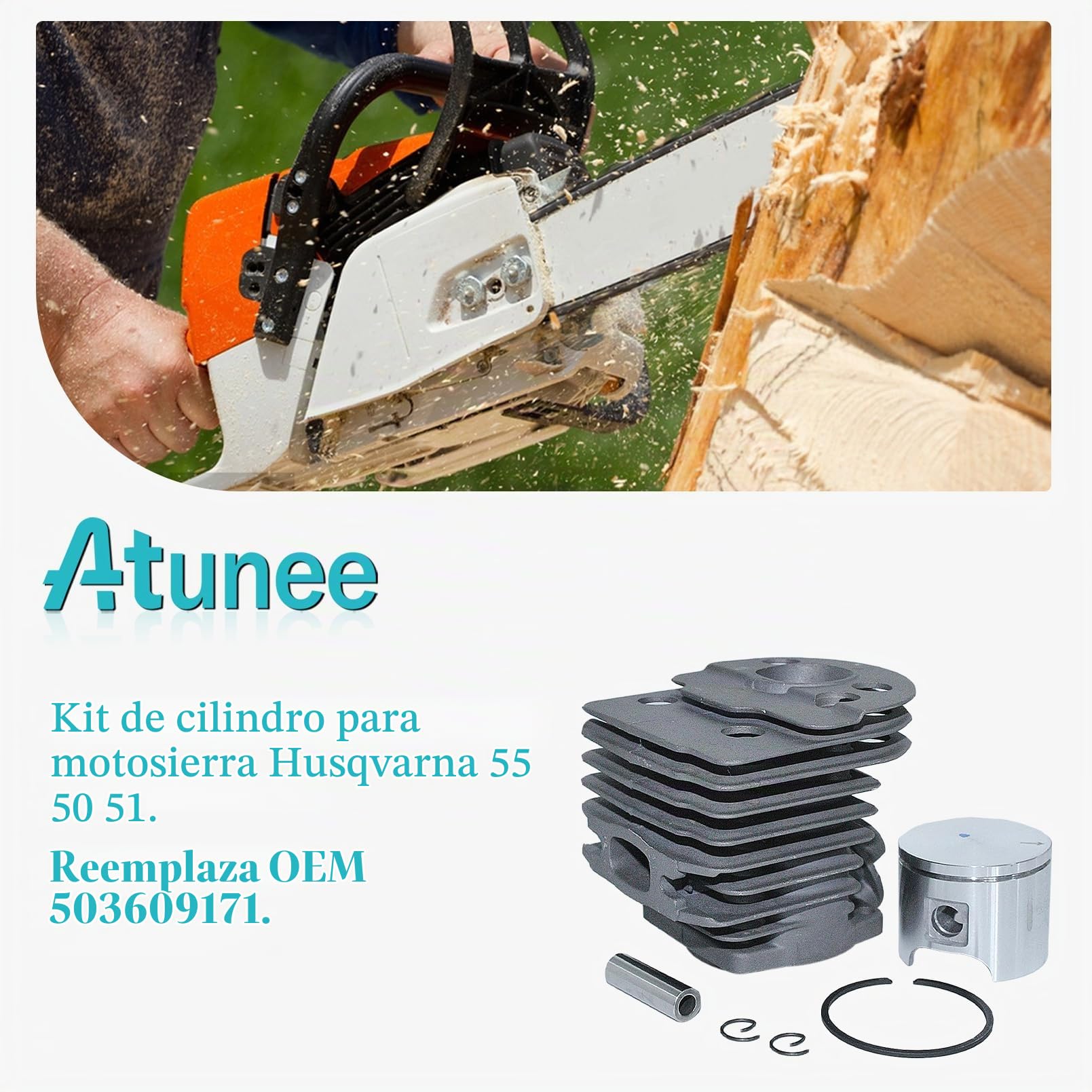 46mm Rodamiento de Manivela de Pistón Cilindro para Husqvarna 55 50 51 Motosierra con 55 carburador 268 Bobina de Encendido Junta de Silenciador Sello Aceite Descompresión Reemplazar 503609171