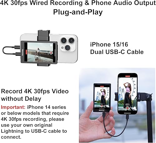 Miniatura 2 de Newmowa Pantalla de monitor para selfie de vlog para teléfono, soporte magnético para teléfono, cámara trasera para selfie vlog Live Stream TikTok,