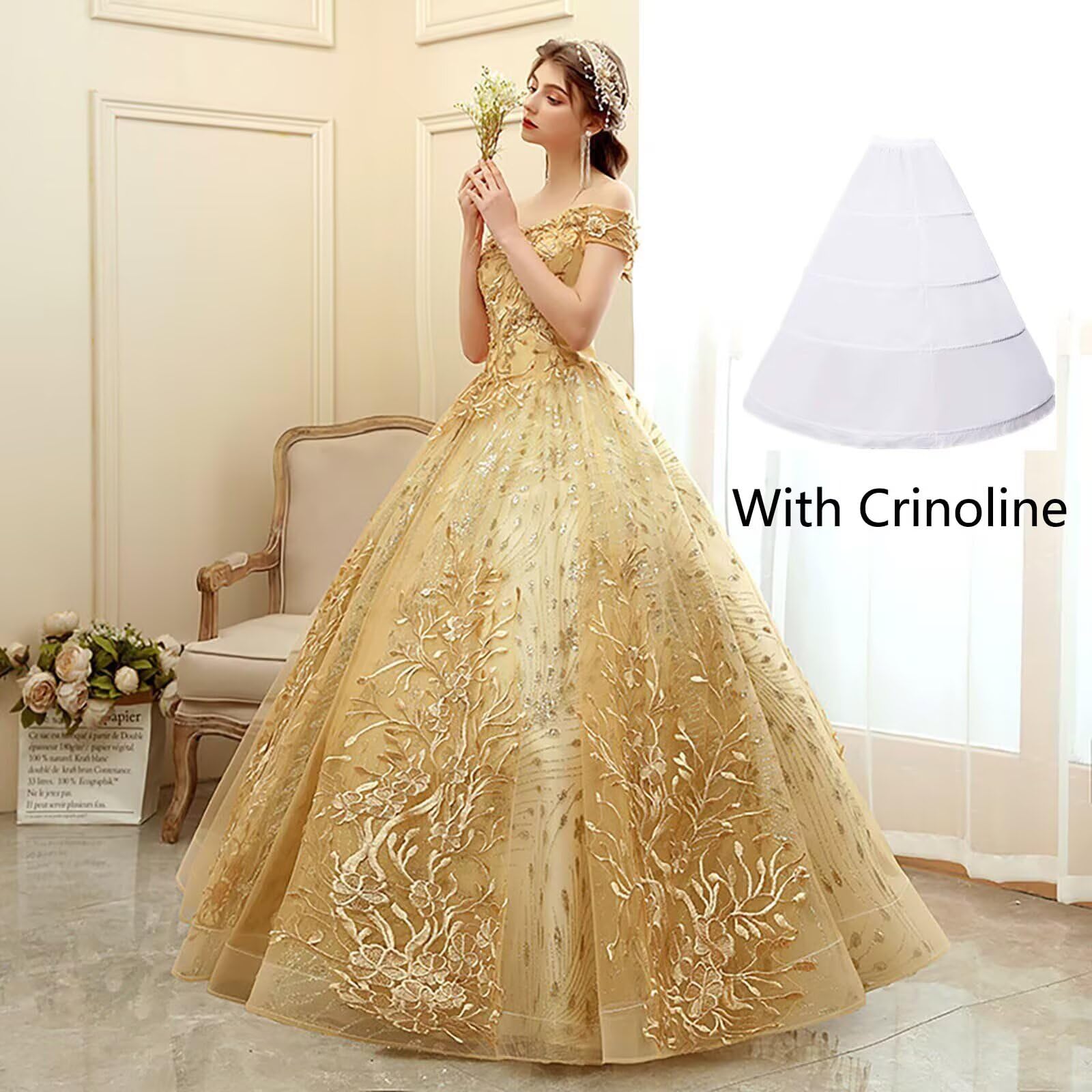Vestido largo de quinceañera para mujer, con hombros descubiertos, de tul, vestido de noche con apliques de encaje