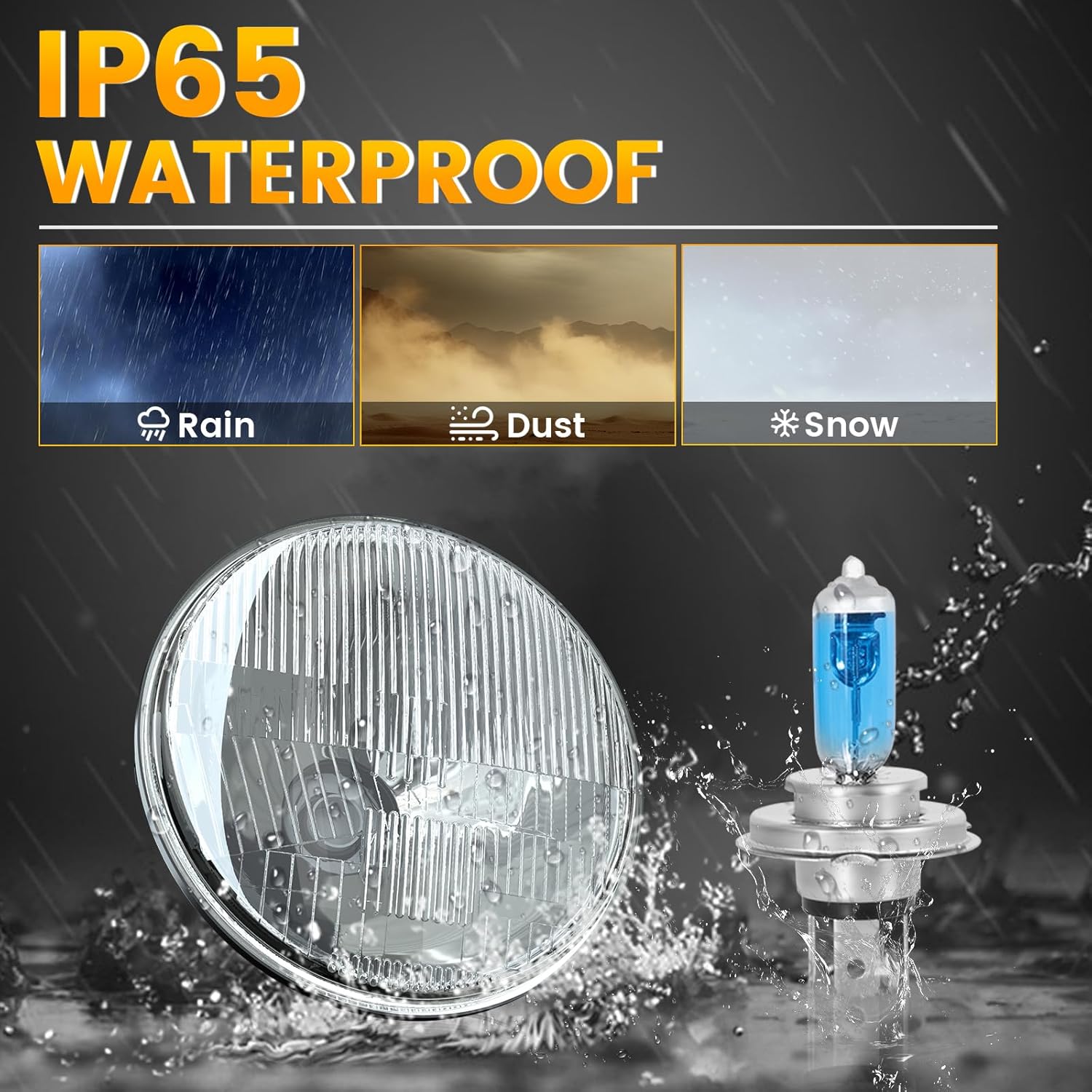 OQSNCV 7 Inch Crystal Glass/Metal Headlight Housing +H4/9003 High/Low Beam Halogen Clear Light Bulbs Headlamp 2PCS H6024