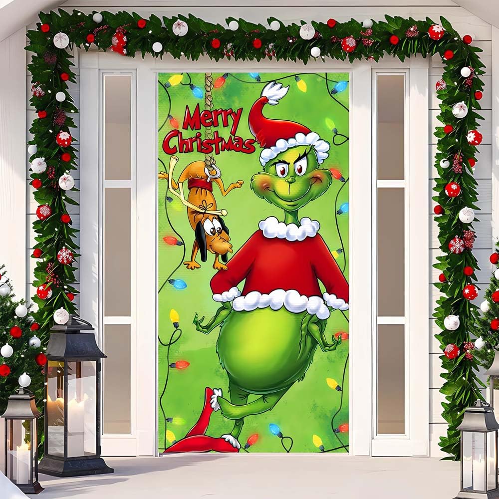 Banner Porta Natale 90x200 Cm - Decorazione Per Porta D'Ingresso Con Fissaggio In Velcro, Per Interni Ed Esterni, Motivo Festivo