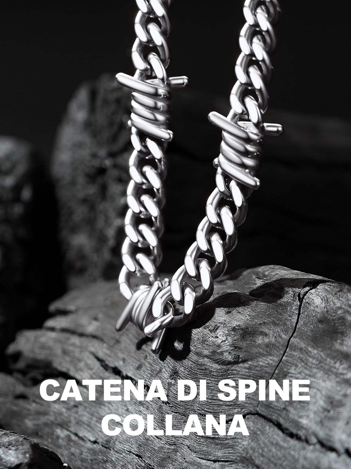 Bandmax Collana Uomo Catena Cubana con Spine - Larghezza 5/7/9/12 MM, Lunghezza 40-55 CM, Oro/Nero/Acciaio Inossidabile - Catenina Grossa Stile Hip Hop Punk per Uomini Donne Antiscolorimento