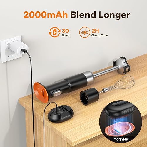 Miniatura 3 de Ritus Licuadora de inmersión inalámbrica, 5 en 1, batidora de mano portátil, motor resistente, batidora de mano de velocidad variable hoja de acero