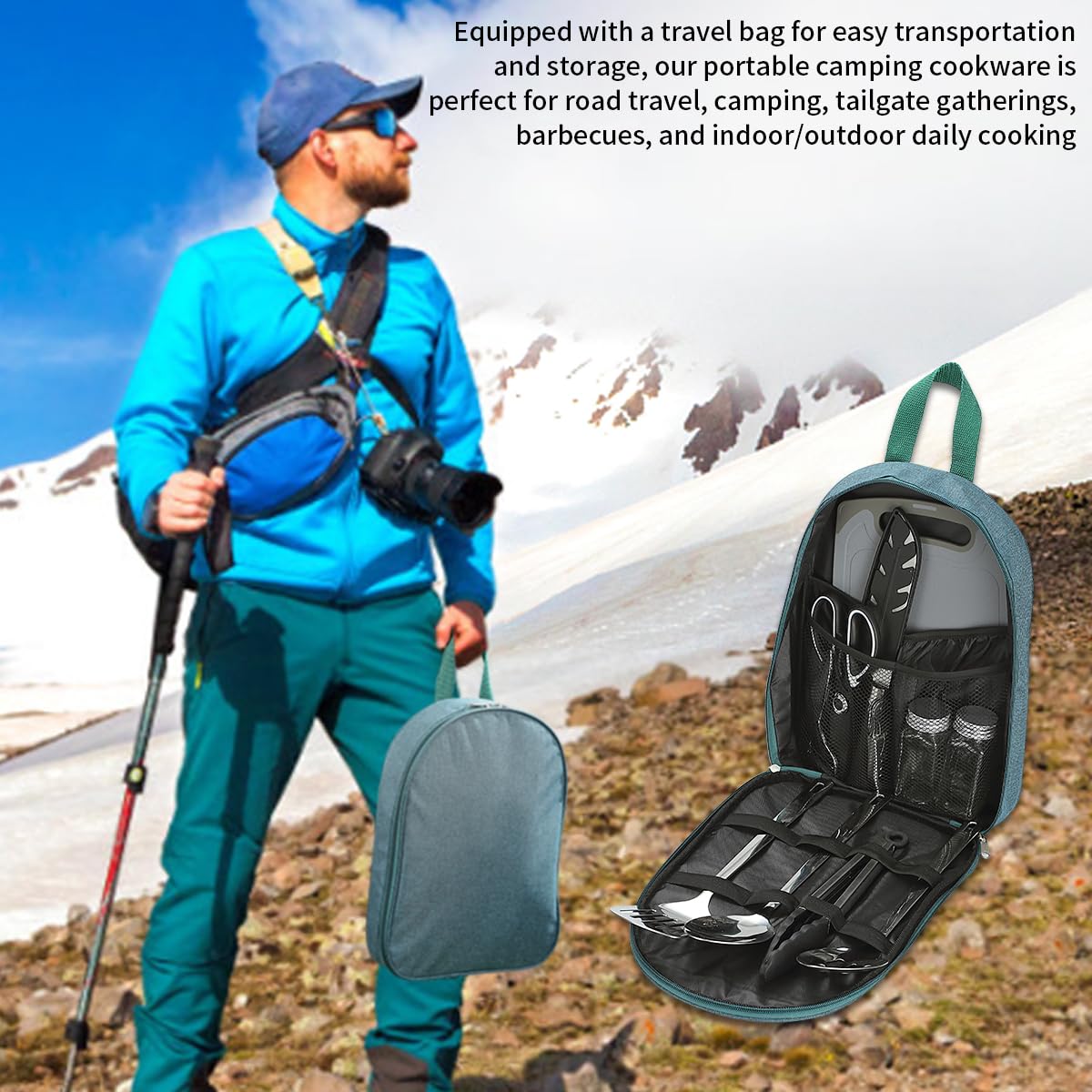 Evanda Essentiels de Camping 10 pièces en Acier Inoxydable, pour la Cuisine extérieure et Les grillades, Parfait pour Le Voyage, Le Camping, Les véhicules récréatifs, Les barbecues