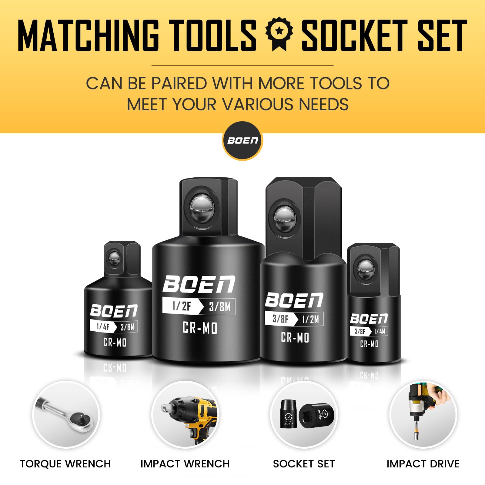Snapklik.com : BOEN 4 Piece Impact Socket Adapter Set And Reducer Set ...