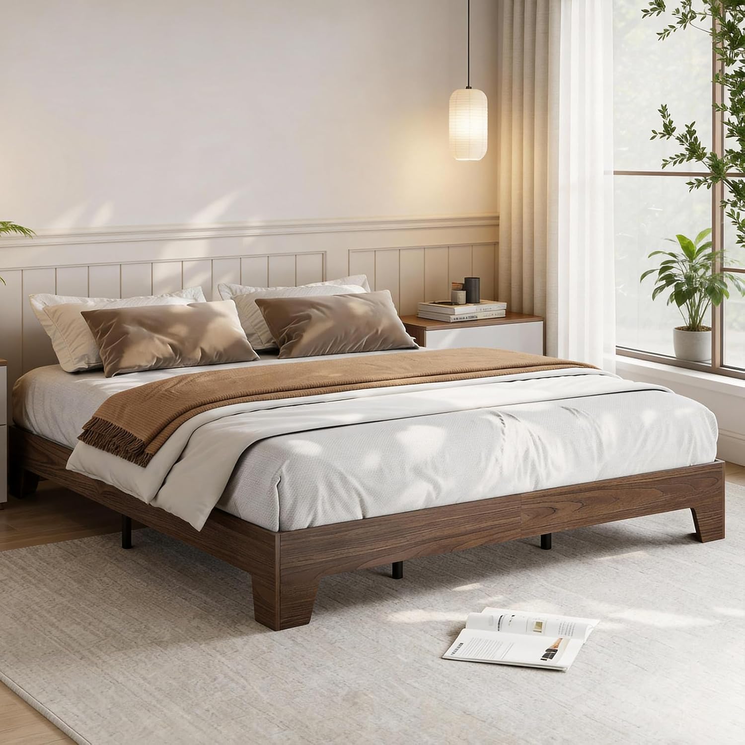 GarveeHome Queen Size Platform Bed Frame, Minimalist Wood Bed Frame No Headboard Needed, Sturdy Low Profile Bed with Natural Wood Grain, Noise-Free & Easy Assembly