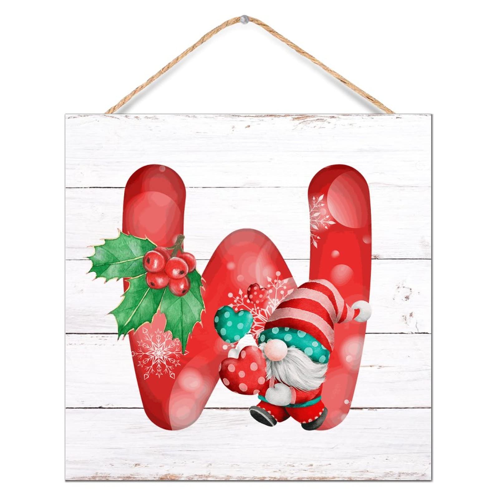 Lettre initiale W de Père Noël panneau en bois rétro suspendre 30cm - 8