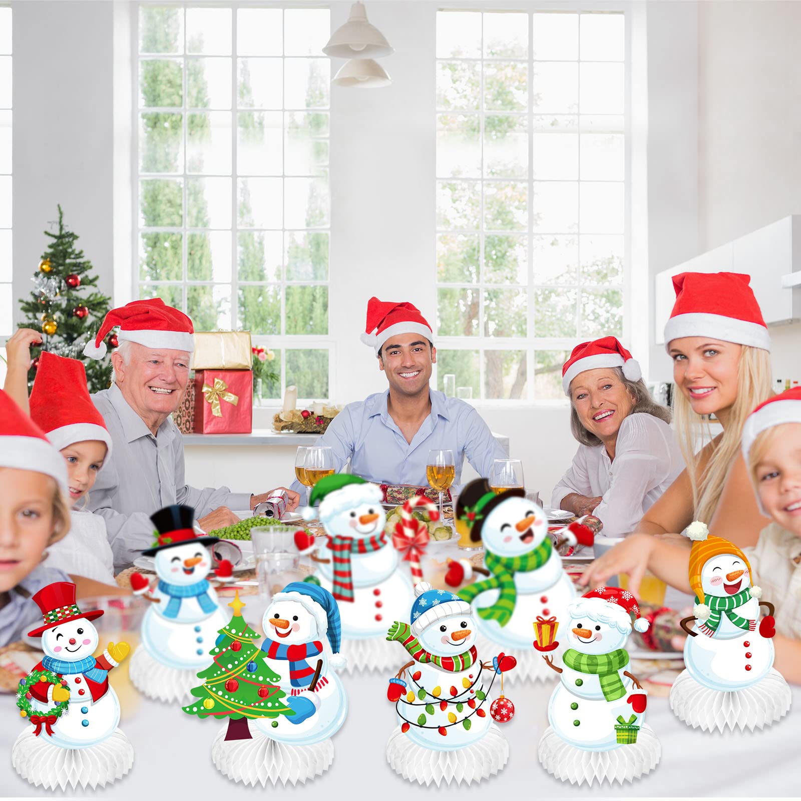 9-Piece Christmas Honeycomb Table Centerpieces – 3D Snowman, Santa & Reindeer Decor - View #7