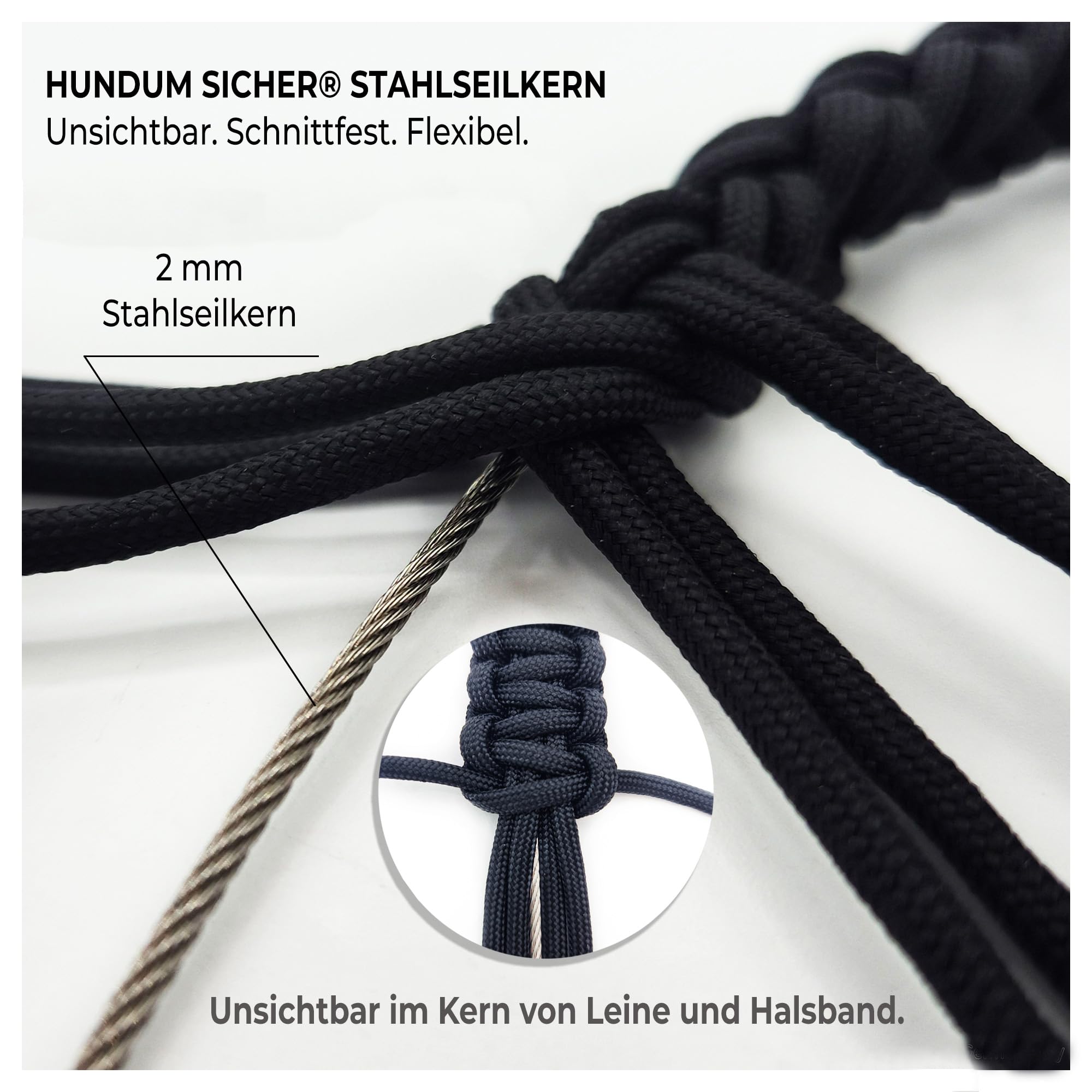 Anti-Diebstahl Hundehalsband & Leine für kleine Hunde - Abschließbar & schnittfest, Paracord Set mit Stahlseil-Kern (150cm)